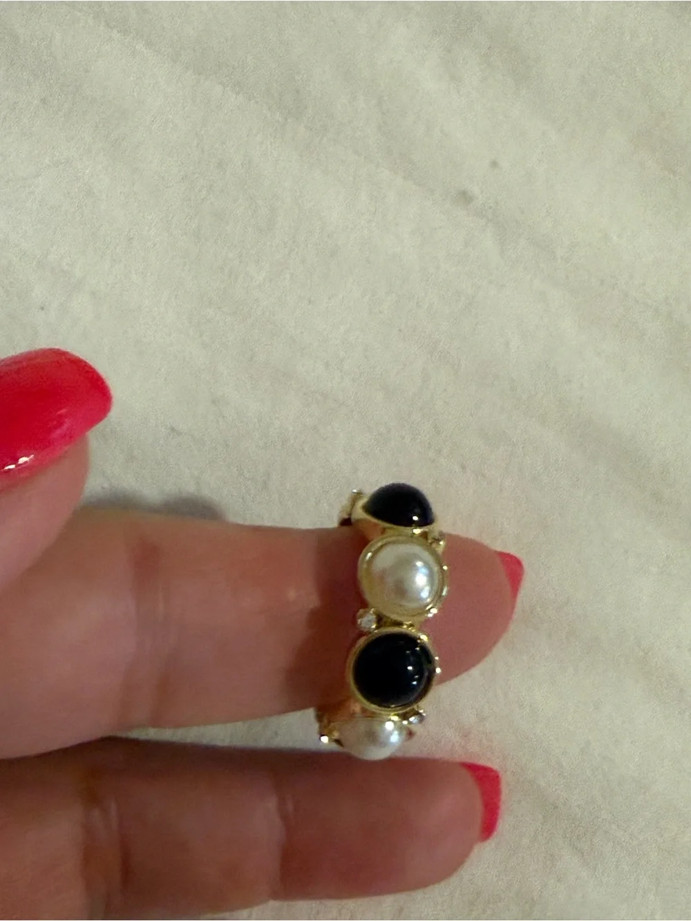 Park Lane tiramisu Gold  Ring with Black Onyx and Pearl Accents